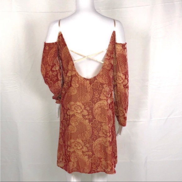 Chaser Vintage Tapestry Velvet Cold Shoulder Hi-Lo Cross Strappy Back Dress SzM - Picture 6 of 14